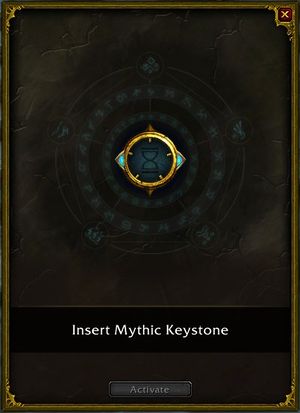 The Font of Power window asking for a Mythic Keystone at a dungeon entrance